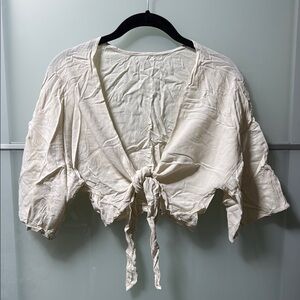 Cream Tie-Front Women's Top